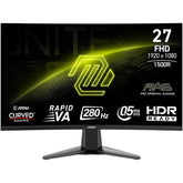 Msi Mag 276cxf 27" Curved 1500r 280hz 0.5ms Hdr Ready 102% Srgb 1.07 Billion Color Adaptive Sync Support 120hz For Ps5 & Xbox - CompuMe